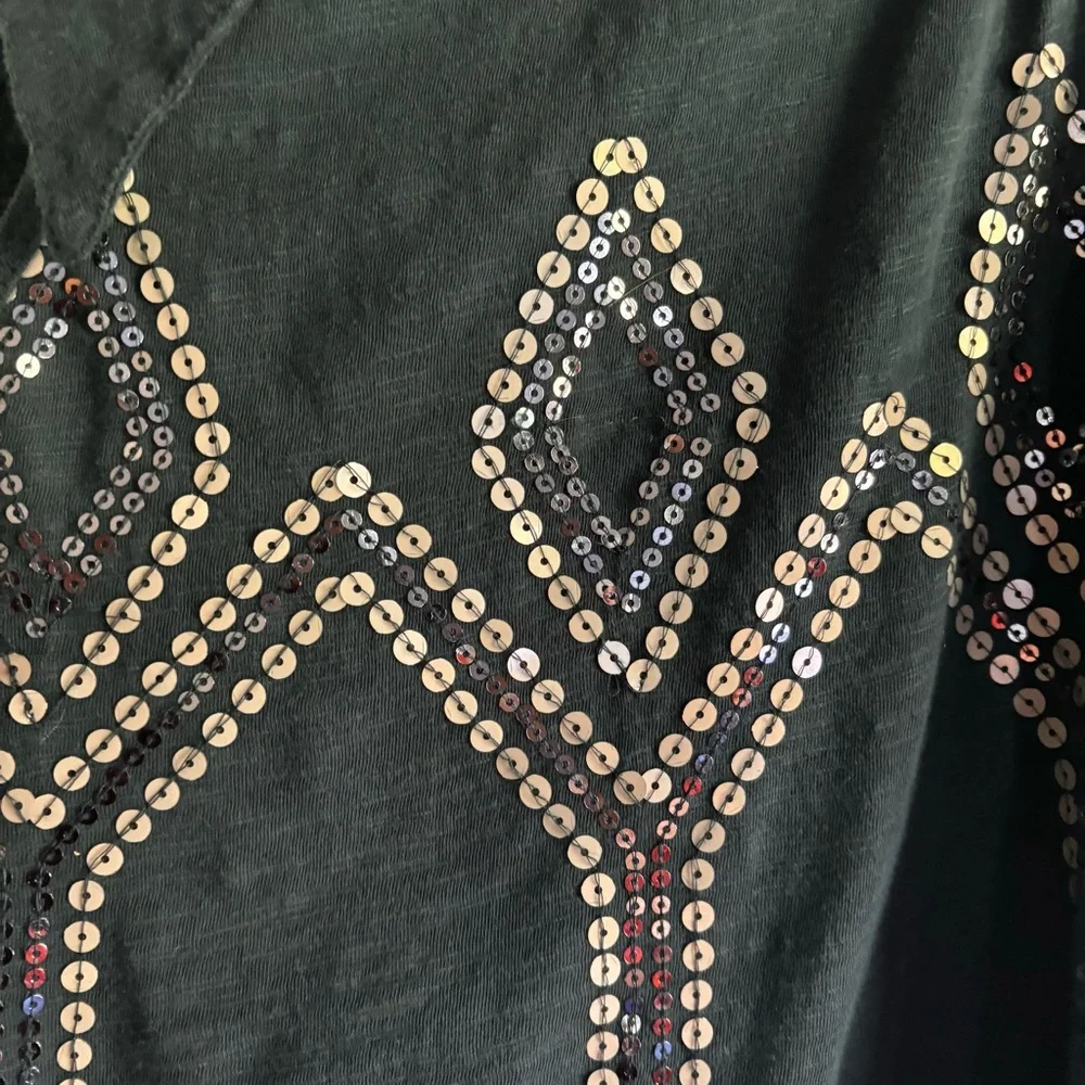 Free People Glitter City Tie‎ Neck Dark Turquoise Sequin Tank Sleeveless Top